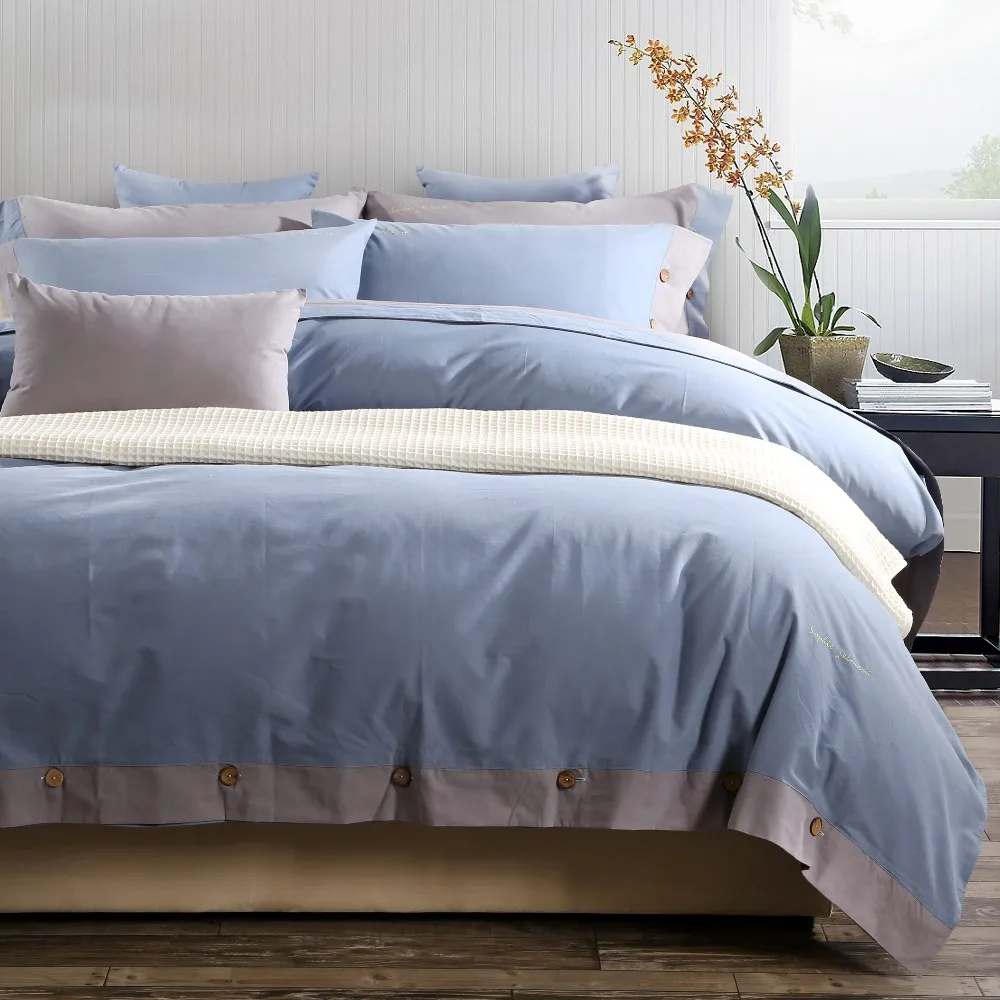 

100% Cotton Sanding SkY Blue 4 Piece Simple Home Theme Duvet Cover Set with 1 Flat sheet 2 Pillow cases