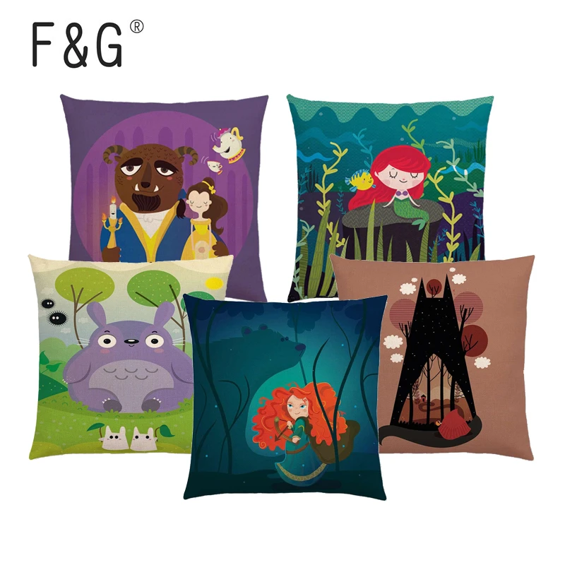 

Cute Cartoon Cushion Cover Fairy Tale Girl Beautiful Princess Mermaid Home Office Lumbar Pillowcase Car Sofa Pillowcase