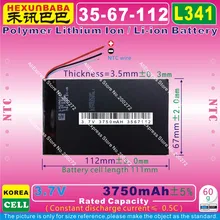 Batterie lithium-ion polymère, 3.7V, 3750mAh, NTC, pour power bank, tablette pc, nov7 Venus,Crystal, L341