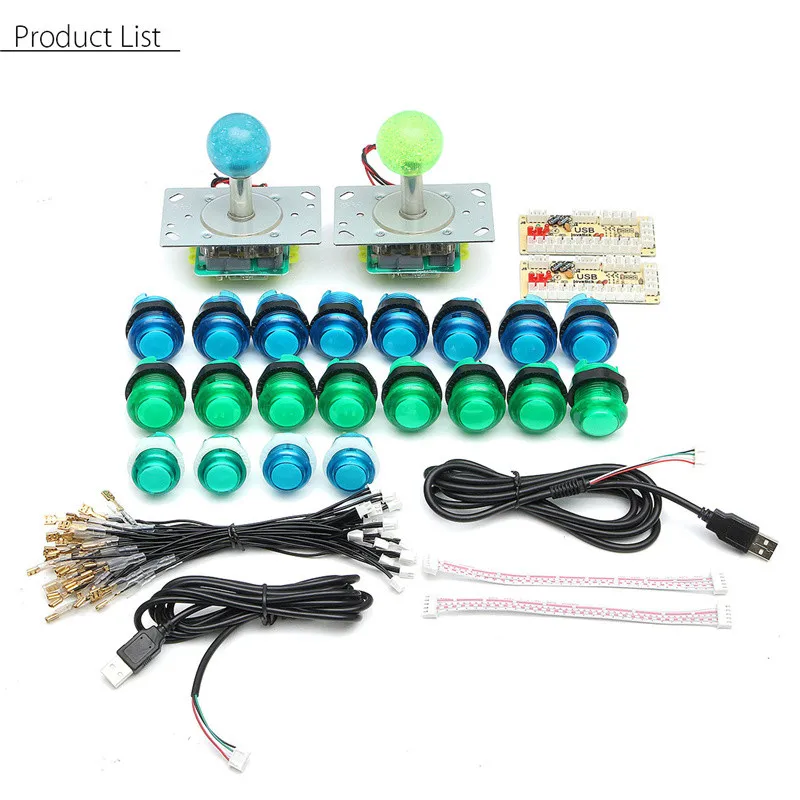 Игровой джойстик для аркадных игр DIY Kit с usb-контроллером+ 2 джойстика+ 20 светодиодный кнопочных кнопок+ 2 кодер с нулевой задержкой для джойстика