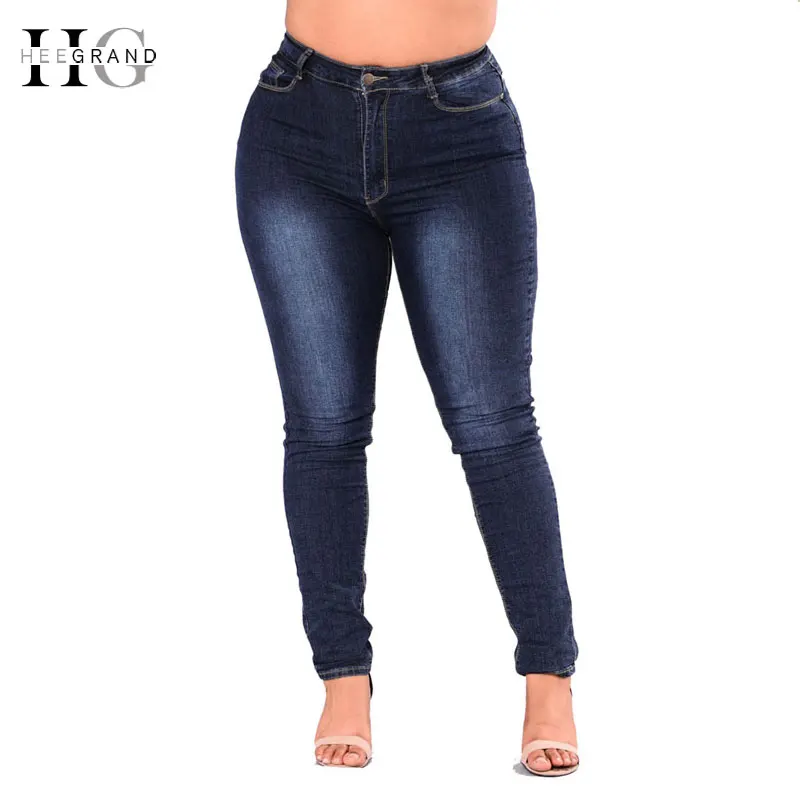 

HEE GRAND Woman Jeans 2018 Plus Size 2XL-7XL Solid Pockets Denim Pencil Pants High Waist Stretch Skinny Washed Trousers WKN614