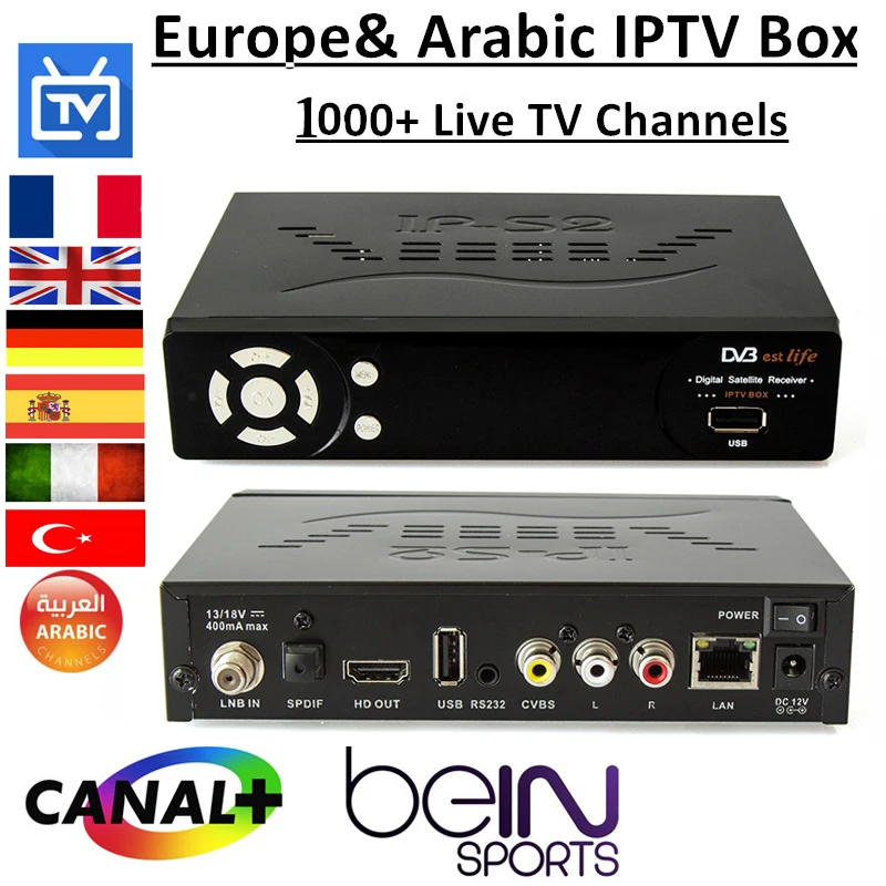  IP-S2 Plus iptv box & DVB-S2 satellite receiver IPS2+ with 1 year arabic iptv Europe iptv A package subscription 1000+ channels 