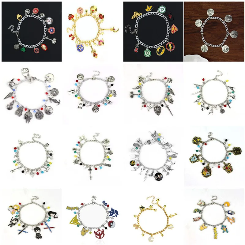 

DC Marvel Charm Bracelet Poke go Star Wars Horcrux Sailor Moon Batman X-Man Deadpool Zelda Game of Thrones Justice Bracelets