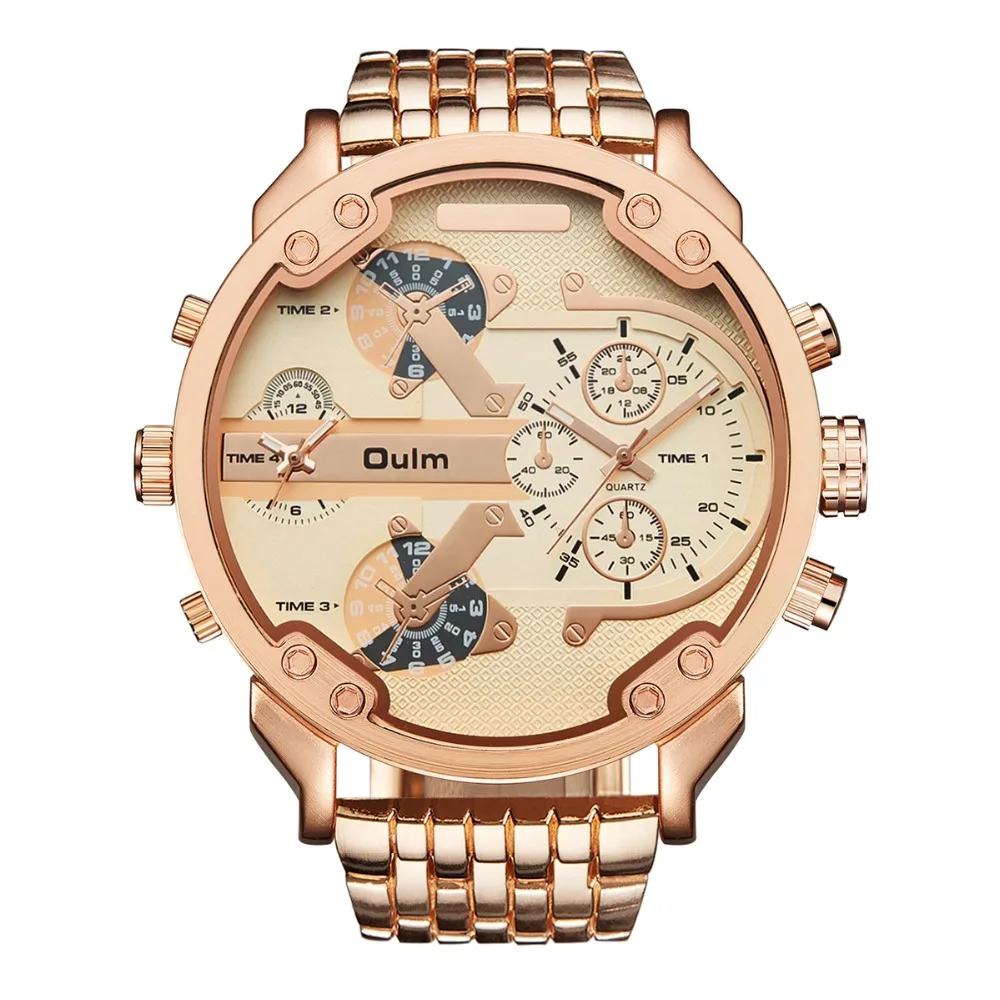 

Oulm Exaggerated Large Big Watches Men Luxury Brand Unique Designer Quartz Watch Male Heavy Full Steel Leather Strap Wrist Watch
