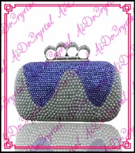 Aidocrystal grey and blue crystal stones paved finger shape clasp clutch bag and high heel shoes set for party