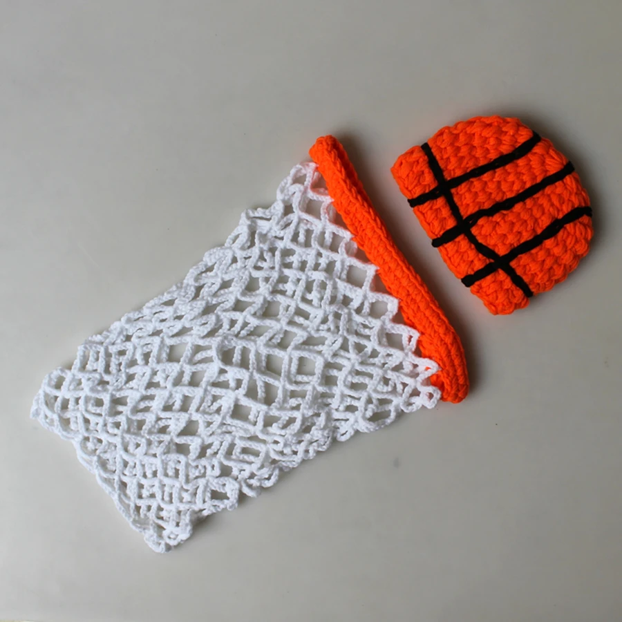 Newborn Photography Props Cute Basketball Shape Photography Clothing Wool Crochet Baby Hat Set Shoot Baby Photo Prop Accessories
