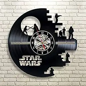 

Vinyl Evolution Star Wars Death Star Darth Vader Princess Leia Master Yoda Movie Character Vinyl Record Design Wall Clock