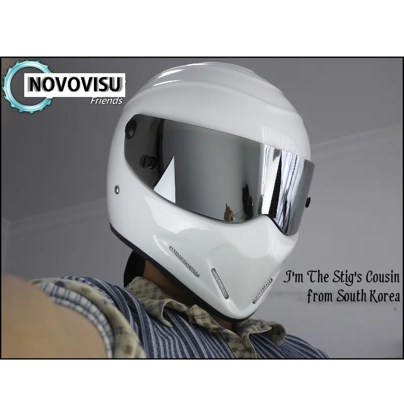 Для novovisu Стиг белый шлем Casco+ сумка+ наклейка "Simpson" 3in1/белый шлем с серебристый козырек/гоночный Стиль