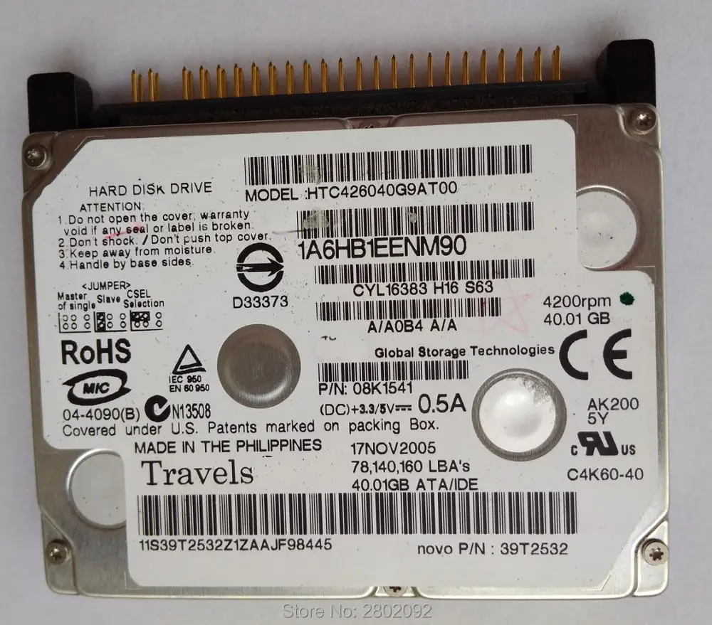 Старый жесткий диск 1 8 дюйма 40 ГБ HDD htc426040g9at00 для thinkpad x40 x41 x41t и некоторых mp4 плееров