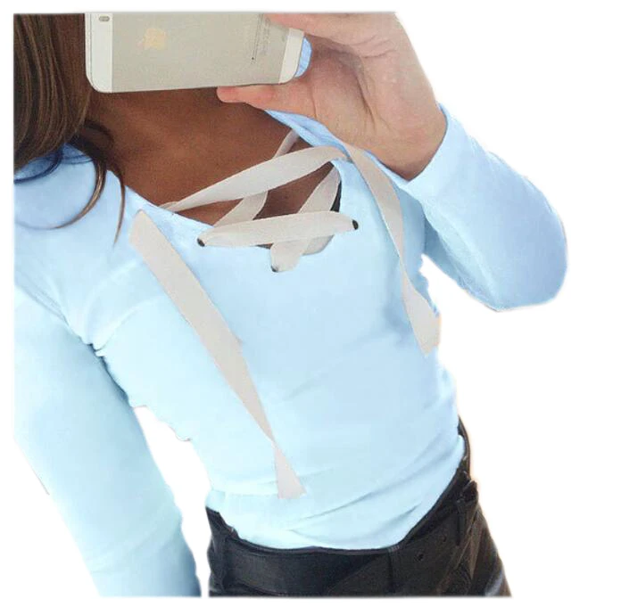 2018 Sexy Casual Kawaii Hoodies Sweatshirts Women Fashion Long Sleeve V-neck Bandage Hoodies Shirts Casual Sexy Women Tops GV371