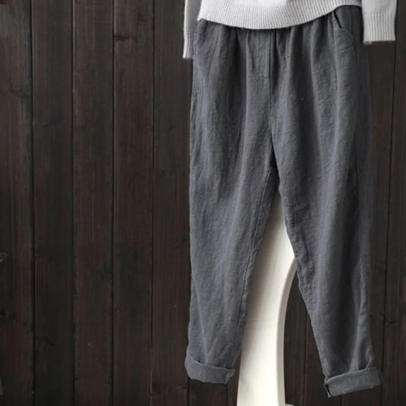 

woman trousers Plus size 4xl 5xl summer Women Cotton Linen Elastic Waist Loose Pants Trouser elegant Ladies Casual Harem Pant