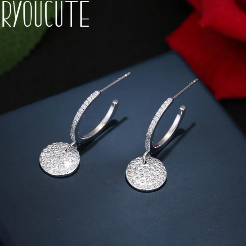 

Europe Fashion 925 Sterling Silver Stud Earrings Round Full Rhinestone Crystal Stud Earrings For Women Jewelry