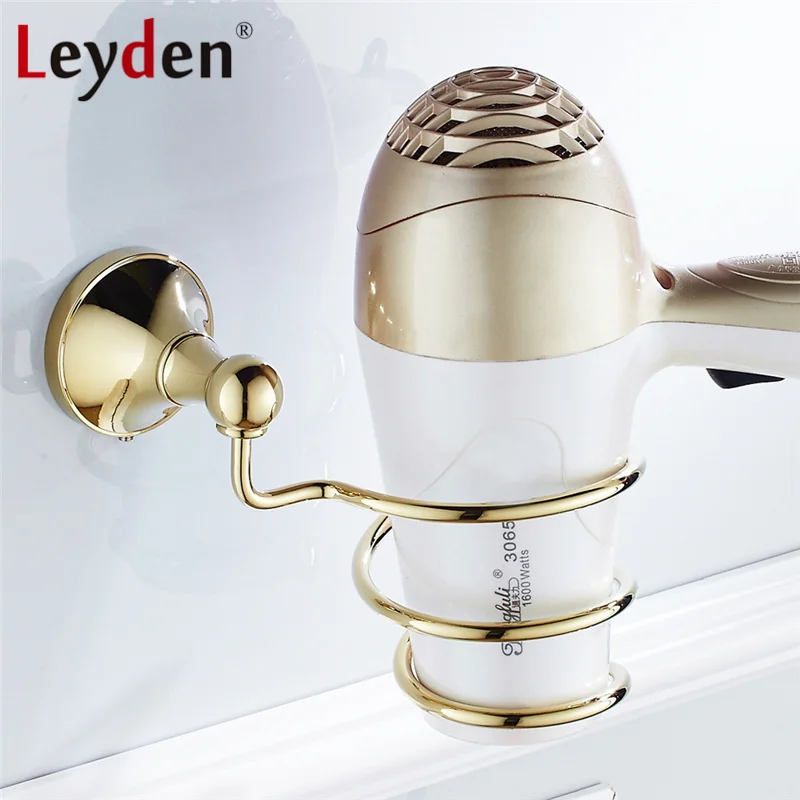 Leyden Luxury Hair Dryer Holder ORB/Gold/Polished Chrome Wall Mounted Solid Brass Hairdryer Support Holder Bathroom Accessories gold finish brass bathroom hair dryer holder wall mounted