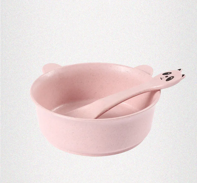 2 PcsSet Baby Feeding Food Tableware Panda Wheat Kid Dishes Eco-Friendly Children Training Dinnerware Plate Bowl Spoon BB5088 (9)