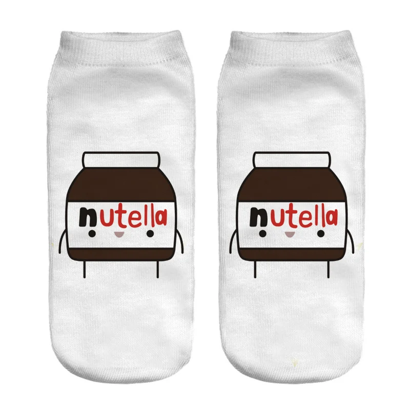 Nutella/белые женские короткие носки с 3D принтом; chaussette femme; милые корейские носки - Цвет: Темно-серый