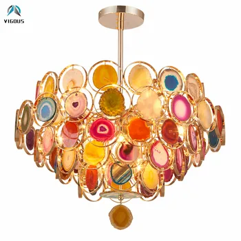 

Post Modern Colorful Agate G9 Led Pendant Light Lustre Gold Luminarias Rod Pendant Lamp Living Room Lighting Fixtures Lamparas