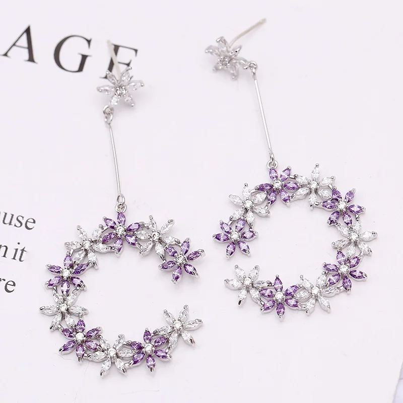 

Korean Fashion Floral Garland C Earrings for Women Dubai Wedding Jewelry Luxury Designer Earrings Zircon Crystal Flower Earrings