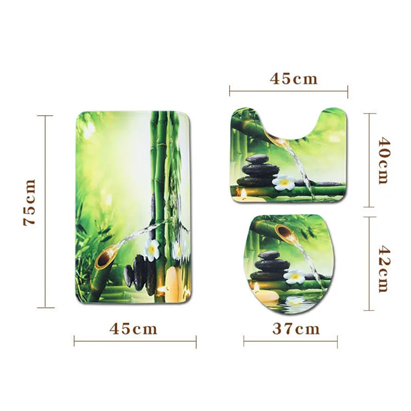 Chinese Style Green Bamboo Hot Spring Printing Flannel Toilet Pad 3PCS Bathroom Floor Mat Set Anti-Skid Toilet Cover & Floor Rug Chinese Style Green Bamboo Hot Spring Printing Flannel Toilet Pad 3PCS Bathroom Floor Mat Set Anti-Skid Toilet Cover & Floor Rug