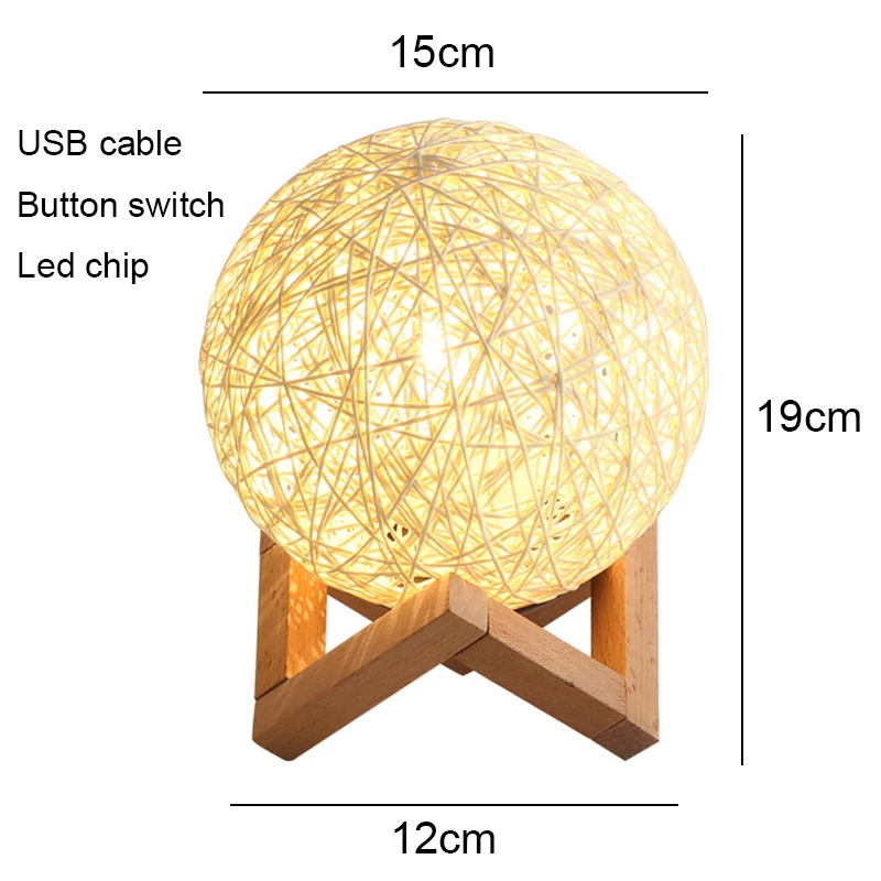 Современная настольная лампа, USB прикроватная лампа, цветная настольная лампа, шар, конопляные настольные лампы для спальни, гостиной, детей, на день рождения, рождественский подарок