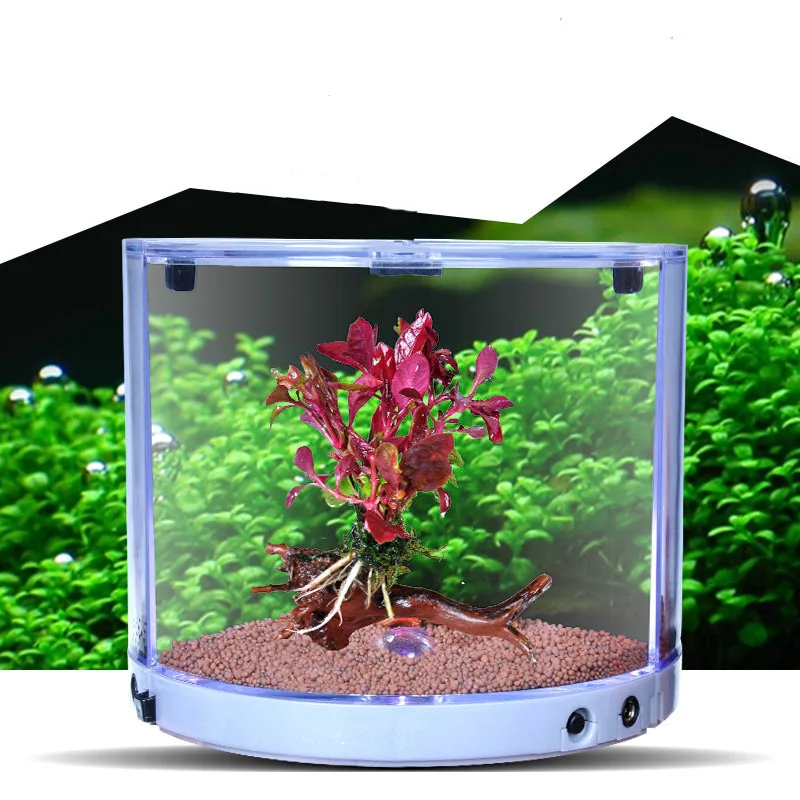 

mini betta tank composable aquarium built-in colorful LED one is fan-shaped three are cylinder-shaped