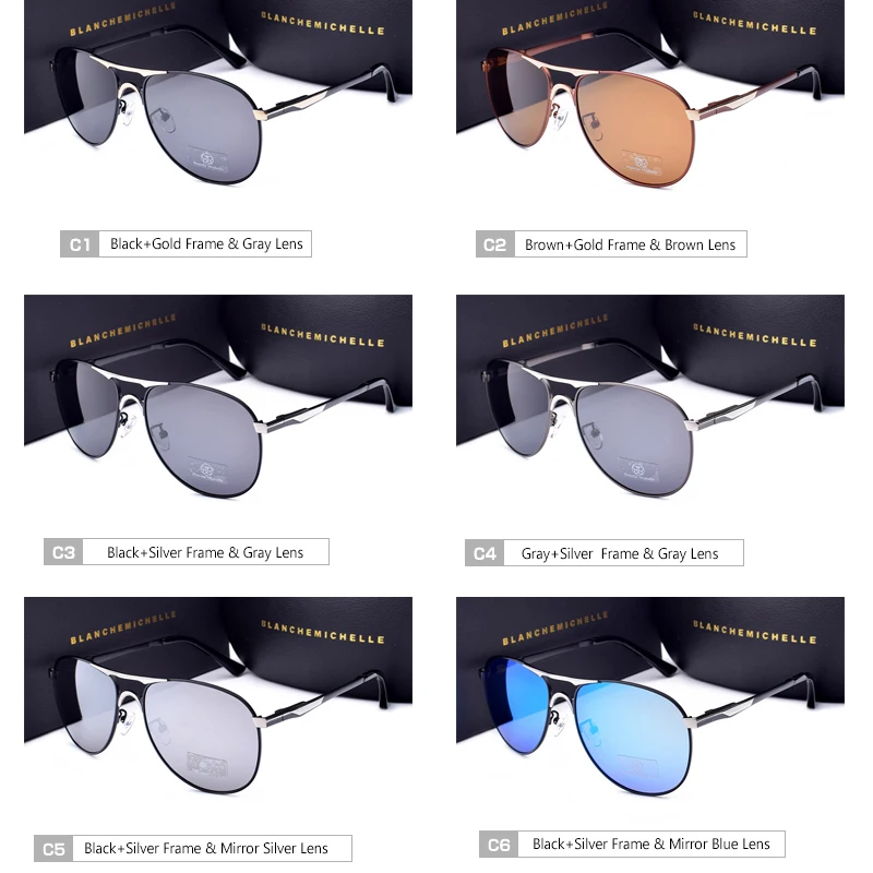 Blanche Мишель бренд classic Pilot Sunglasses Для мужчин поляризационные UV400 Для мужчин с солнцезащитные очки мужской вождения Óculos gafas-де-сол hombre