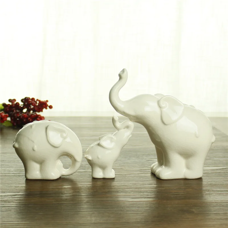 Beste 3 stk set Keramische ambachten Witte olifant Animal model Desktop decoratie home decor ornamenten verjaardagscadeau kerstcadeau