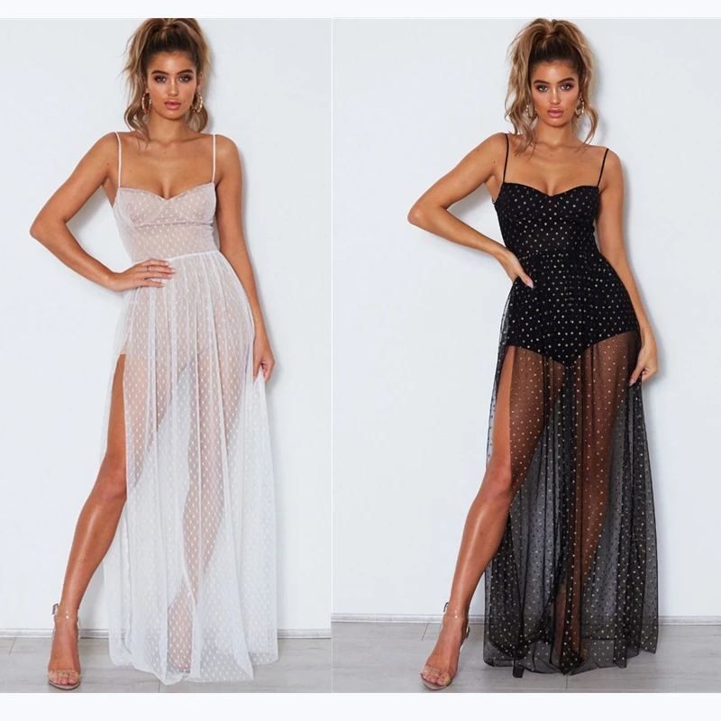 

Spring Summer Wave point veil Dress backless Women Vestidos Sexy and Elegany Beach Robe Femine Long Party Dress.