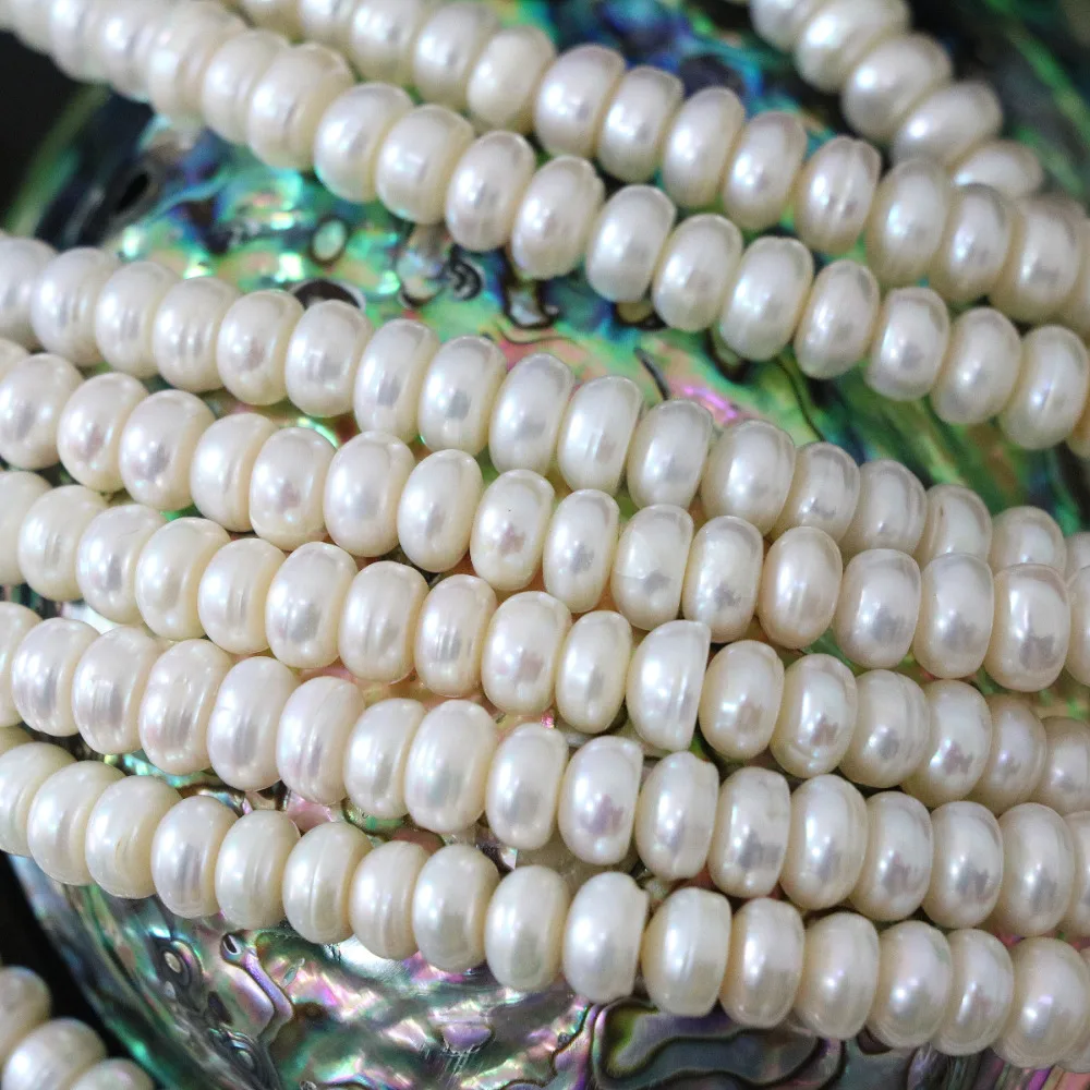 Charms 6*8mm natural white cultured freshwater pearl beads abacus fashion diy loose jewelry making 15inch B1347