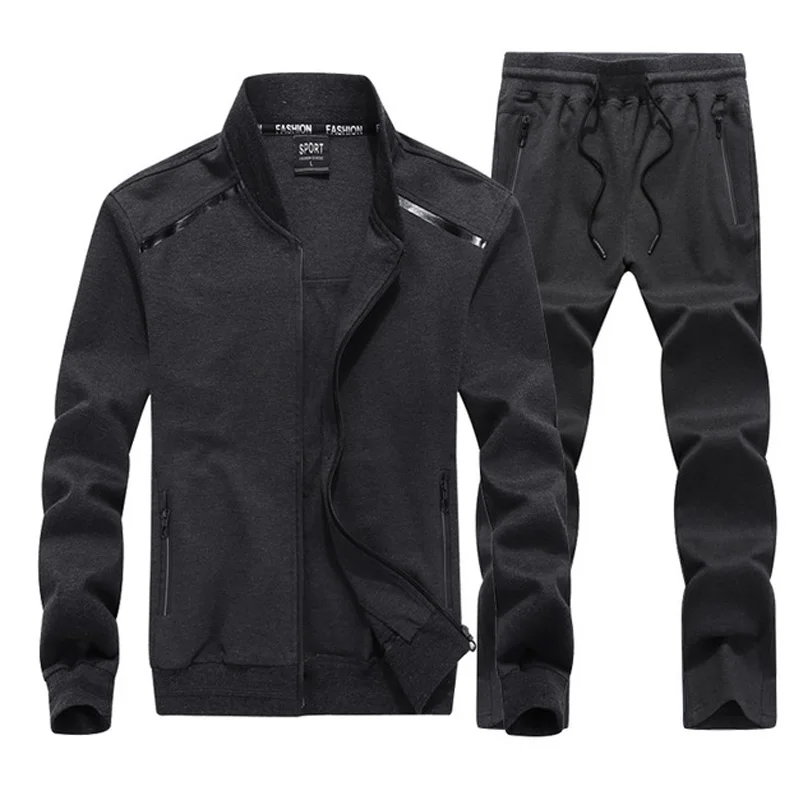 Комплект из двух предметов, Мужская одежда, весенние спортивные костюмы, куртка на молнии, спортивные штаны, спортивный костюм для мужчин, повседневные спортивные костюмы для бега, большой размер, L-9XL - Цвет: gray