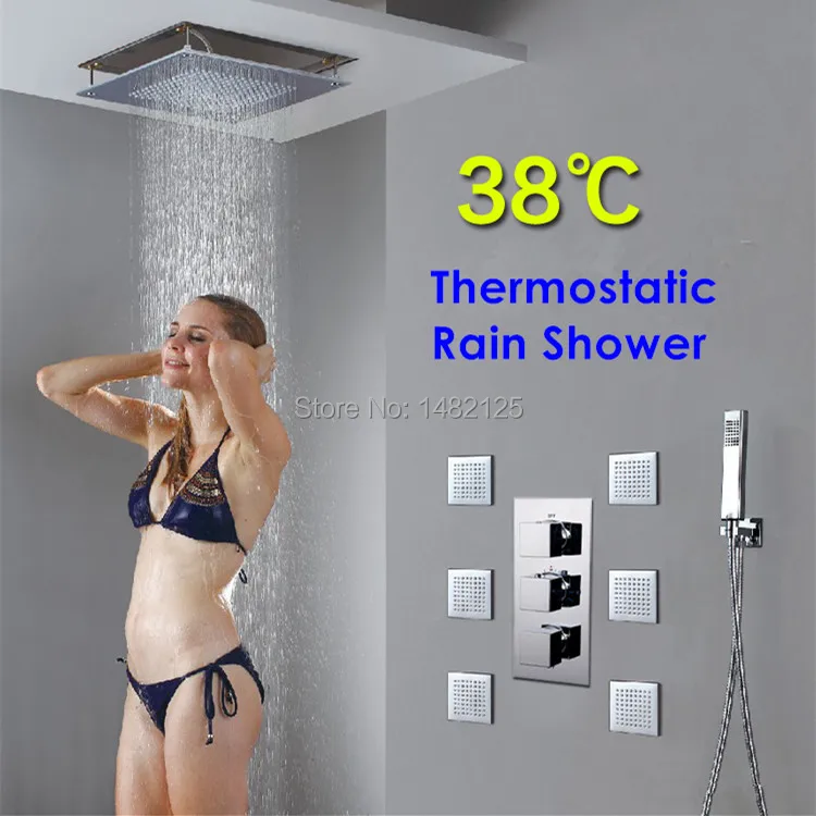 

2018 Wholesale New Arrival Luxurious Body Jet Sprayer Concealed Thermostatic Bathroom Shower Faucet Ceiling Square Rain Shower