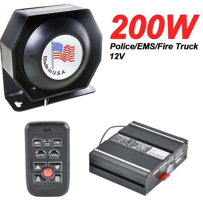 

12V 200W 8 Sound Loud Car Warning Alarm Police Siren Horn Speaker with MIC System and Wireless Remote Control