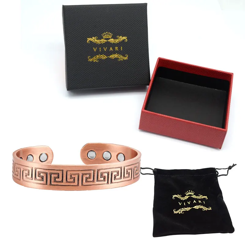 Add box EMBG011 Vivari Винтажный Браслет-манжета с рисунком лабиринта для женщин, Чистый медный магнитный браслет, мужской био подарок, целебные ювелирные изделия, качественное очарование - Окраска металла: Add box EMBG011