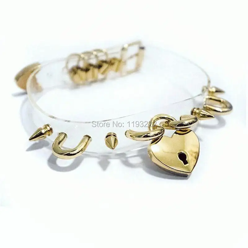 

Handmade Layer Punk Kawaii Lolita Clear Vinyl Transparent Gold Silver Safe Heart Lock Key Choker Collar Necklace Collar