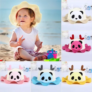 

Children's Candy-Colored Innovative Cartoon Panda Flounced Trim Sun Hat Beach Bonnet