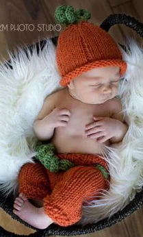 

0-1m,3-4m Baby Boys Girls Pumpkin Crochet Knit Costume Photo newborn photography photo hat and pants baby set Halloween costume