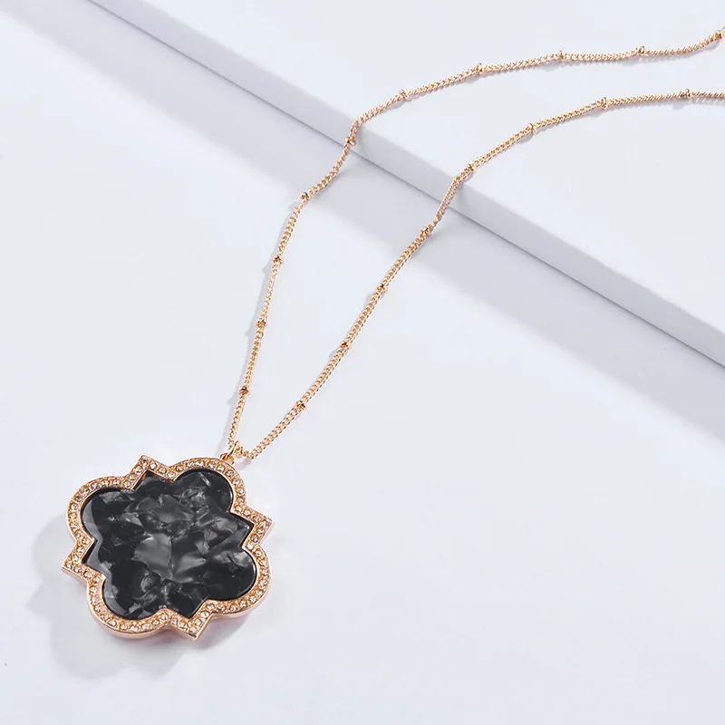 Паве кристаллов смолы акриловые магнолии Quatrefoil кулон ожерелье для женщин - Окраска металла: 03