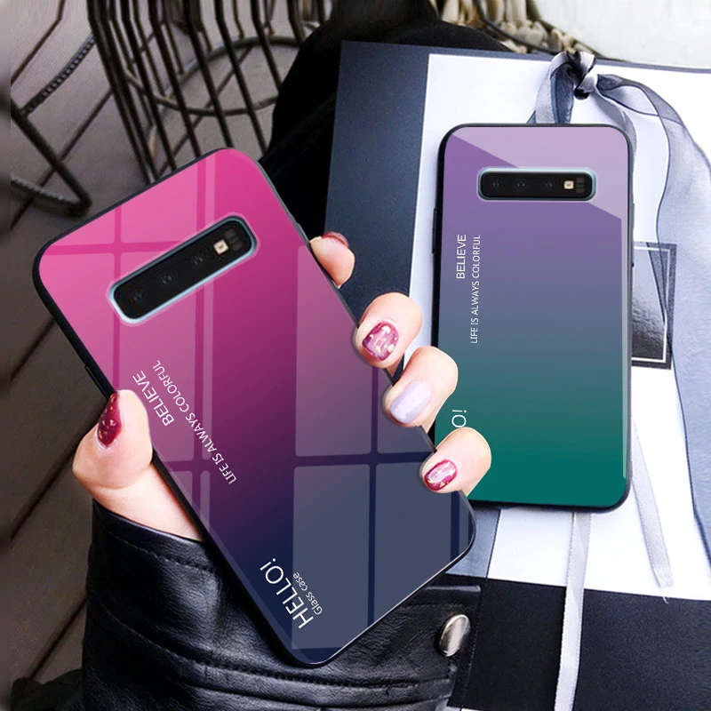 Градиентный чехол из закаленного стекла для телефона Samsung Galaxy S10e S8 S9 S10 Plus Note 8 9 S7
