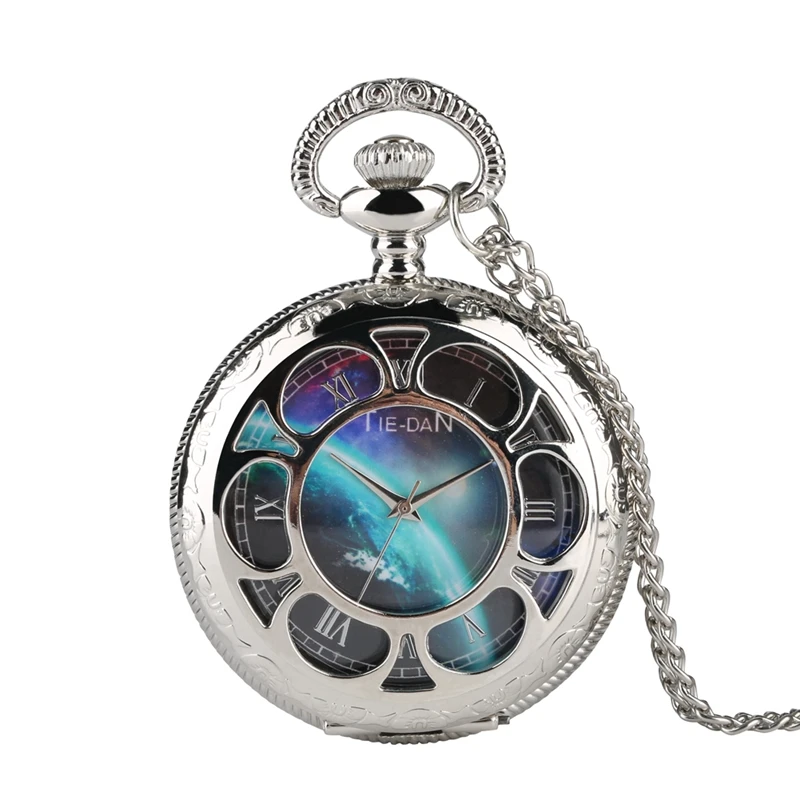 

Newest Personalized Quartz Pocket Watch Men Creative Earth Pattern FOB Silver Watches Necklace Pendant as Souvenir Birthday Gift