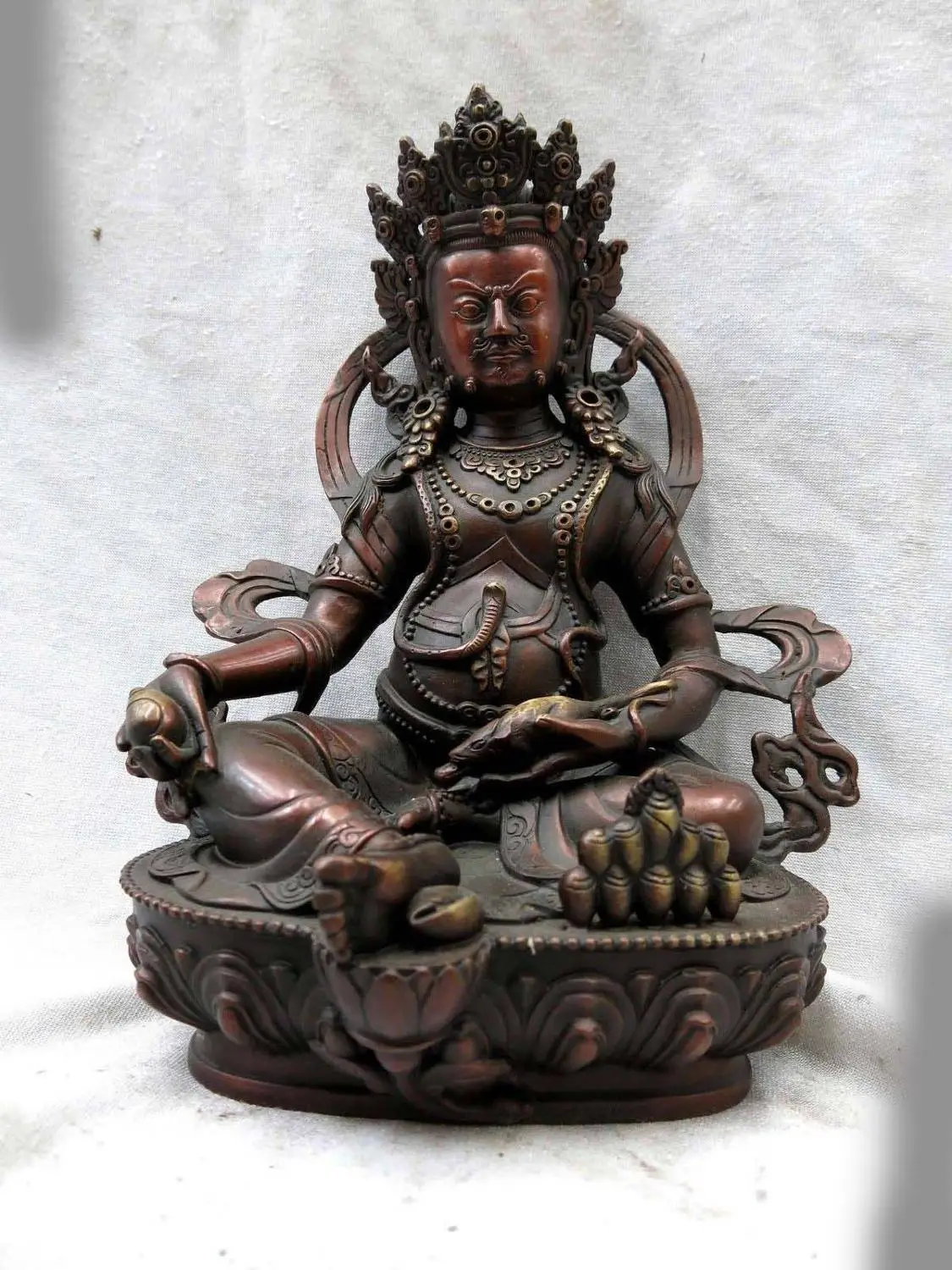 

9" China red bronze lucky yellow the god of wealth buddha SSculpture tatue