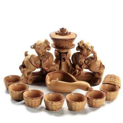 

Free Shipping Household Ceramic lazy tea set Chinese Ceramic Teaset Creative Retro teapot cup set Semi-automatic Kung Fu tea set