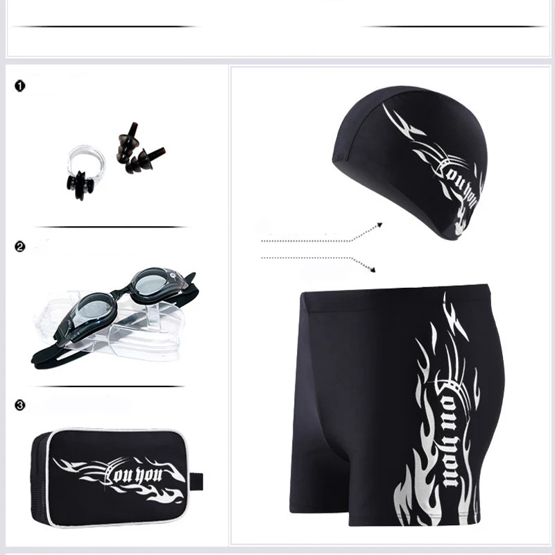 Swimming Trunks Male 5 Pieces Set Plus Size Men Boxer Tide Men's Swimming Trunks Swimsuit Men's Suit Swimming Equipment 1