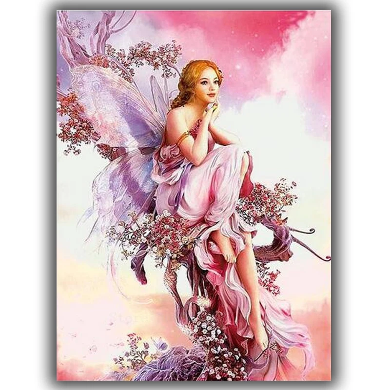 

Diy Diamond Painting Cross Stitch Angel Sitting The Tree Think Needlework Diamond Embroidery Full Round Mosaic Decoration Resin