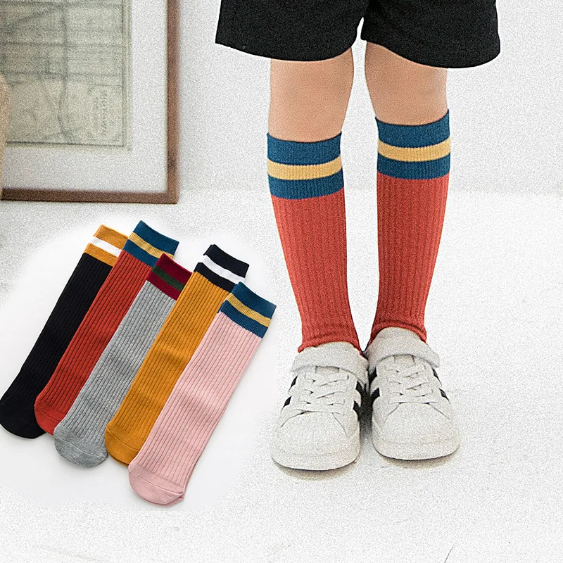 2018 новые детские длинные носки для девочек гольфы маленьких Однотонные теплые