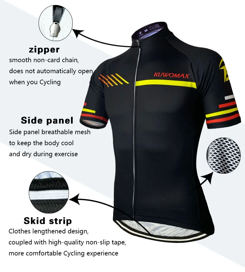 KUWOMAX Мужская велосипедная Джерси Набор велосипедная одежда короткий рукав полная молния дышащая гелевая прокладка быстросохнущая велосипедная одежда