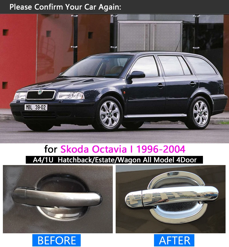 Набор хромированных накладок на ручки для Skoda Octavia I 1996 2004 обшивки A4 1U 1998 2000 2002