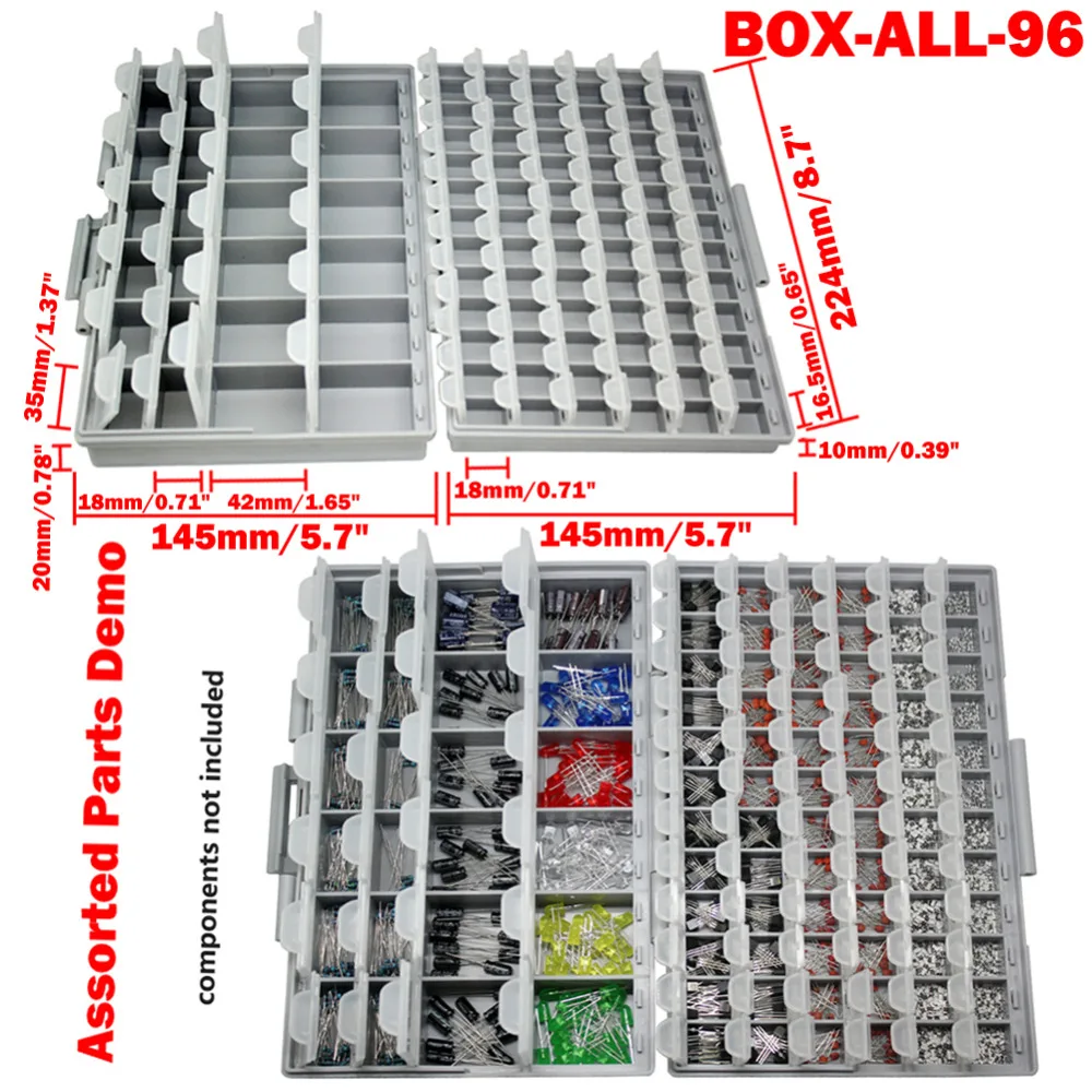 AideTek 2 unit BOX-ALL-96 Compartments plastic storage box organizer enclosure SMD SMT parts organizer surface mount box