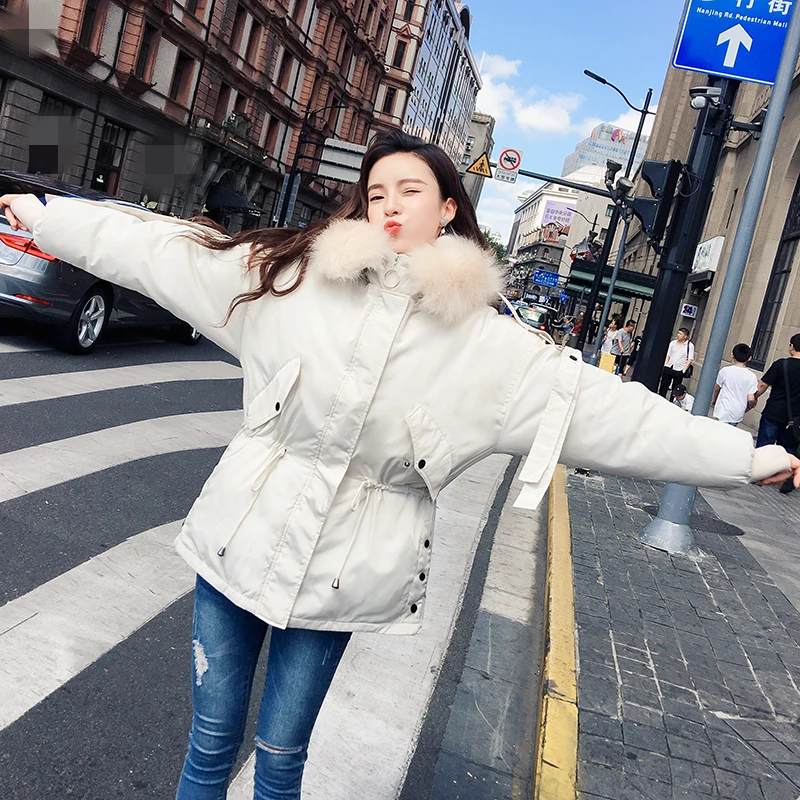 

Winter Jacket Women Parkas for Coat Fashion Female Down Jacket With a Hood Large Faux Fur Collar Coat 2019 Autumn Outwear Ladies