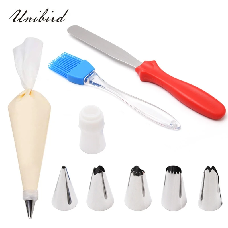  Unibird 9pcs/set Cake Decorating Tools Icing Piping Nozzles Cream Scraper Pastry Spatula Cutter Bak