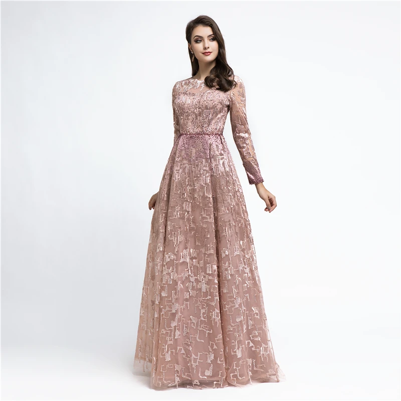 Robe De Soiree Роскошные вечерние платья с длинными рукавами, украшенные кристаллами, с круглым вырезом, длина до пола, женские вечерние платья WT5481