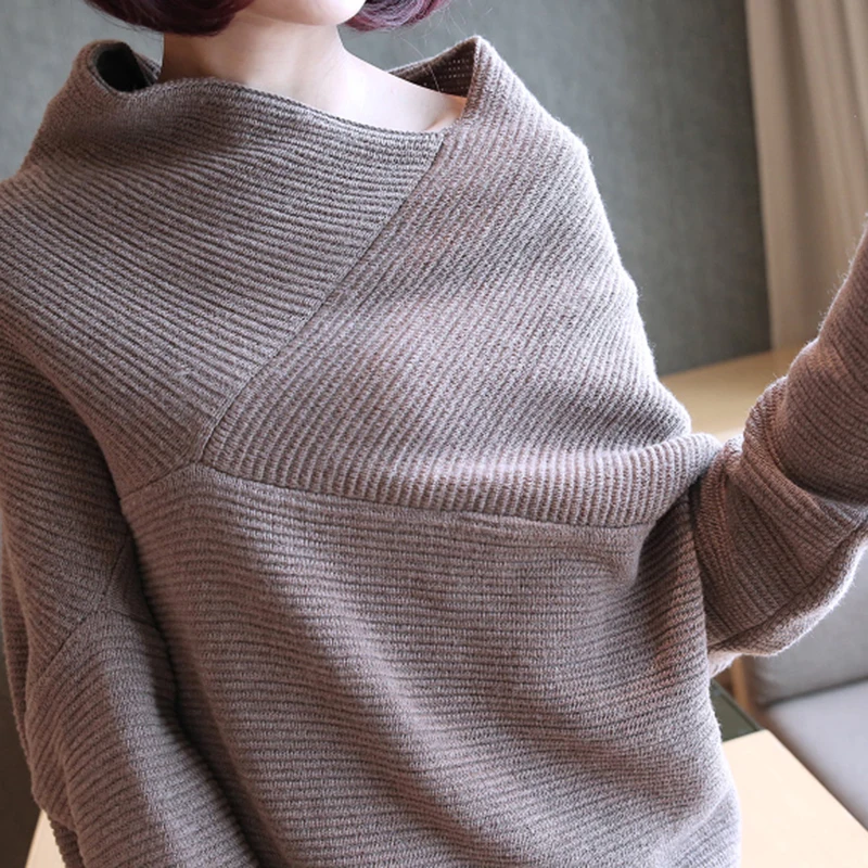 CHICEVER весна вязаный свитер для женщин Slash шеи рукав летучая мышь свободные пуловеры Топы Женская корейская мода повседневная одежда